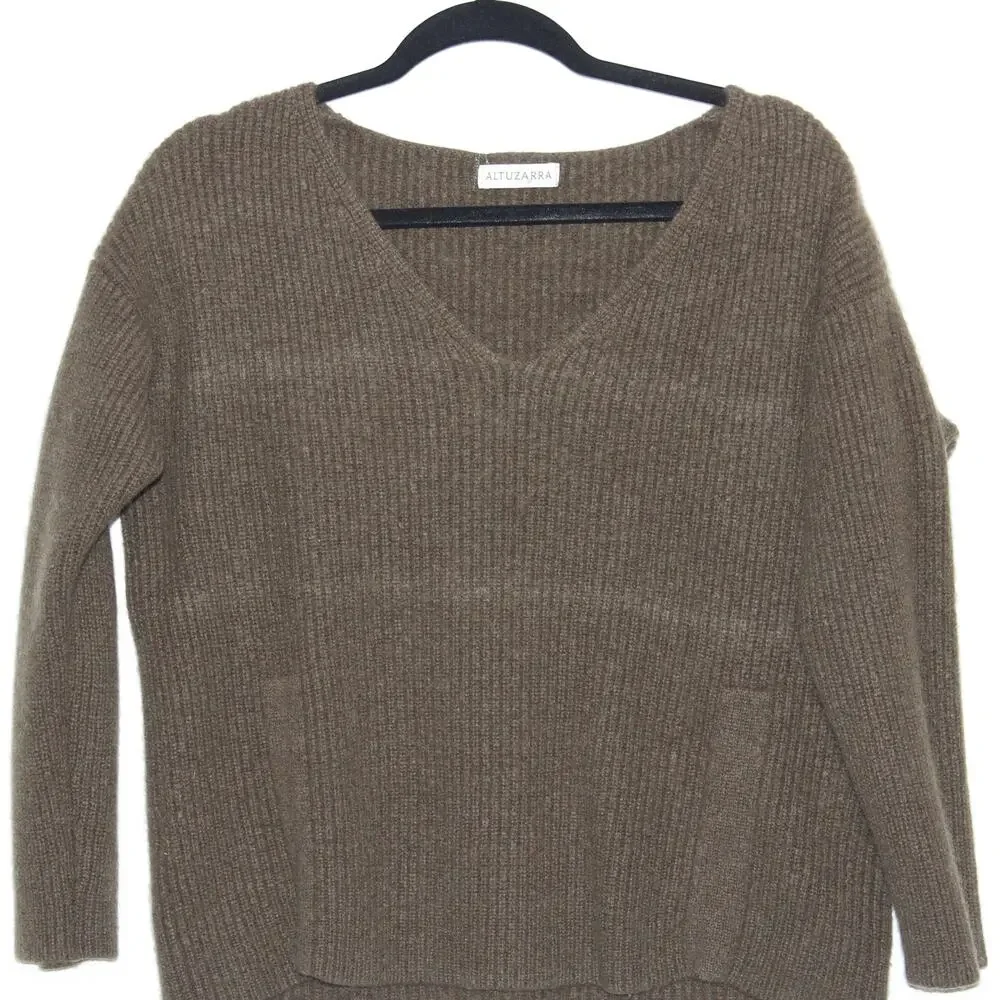 Altuzarra 100% Cashmere Green V-Neck Knit Sweater Size Large